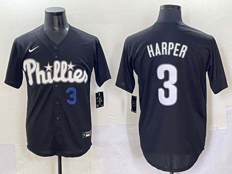 Men 2025 Philadelphia Phillies #3 Harper Black Fashion Nike MLB Jersey style 7045